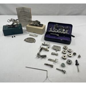 25 Piece Lot of Vintage Greist Rotary Sewing Machine Attachments with Case